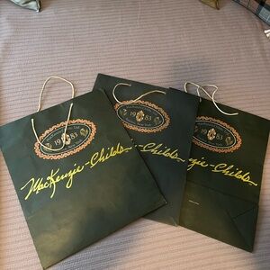 MacKenzie-Childs Dark Green Gift Bags with Metallic Enhancement Logo 3 Bags